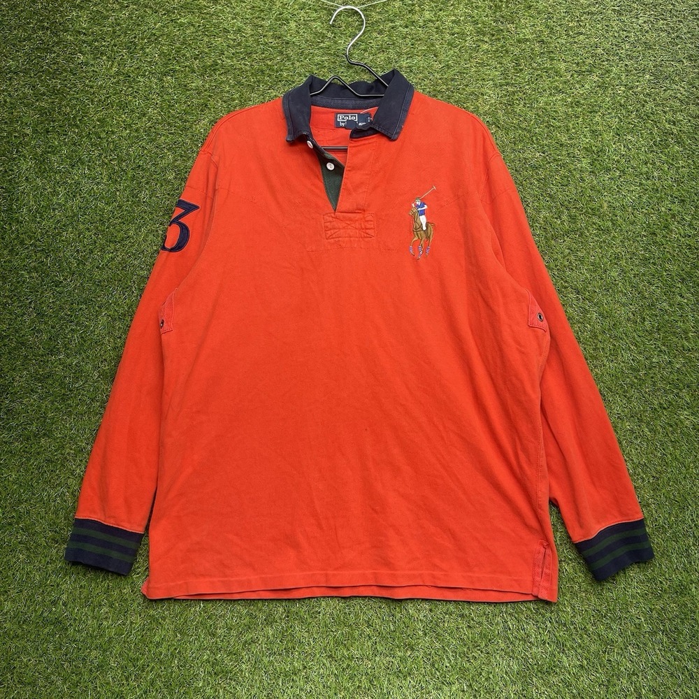 Vintage Polo Ralph Lauren Rugby Shirt Mens Large Big Pony #3 Elbow Patches y2k